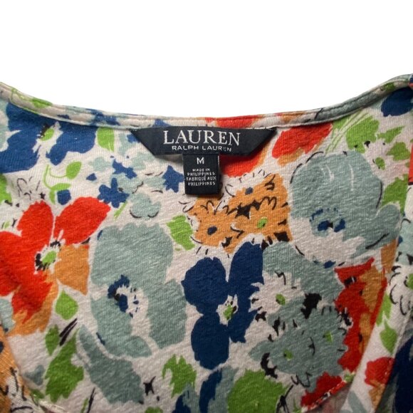 Lauren Ralph Lauren Black Label Floral  Blouse Short Sleeve Peplum Cottagecore - Picture 4 of 7